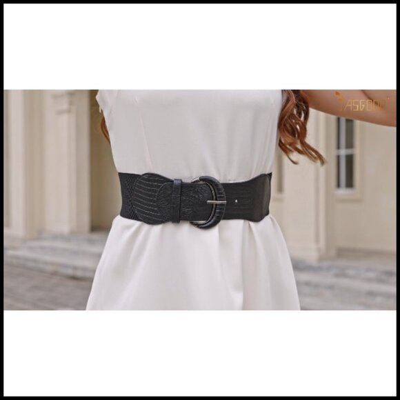 Vintage Stretch Waist Belt Elegant Adjustable Faux Leather Wide Belt 3 Pack
